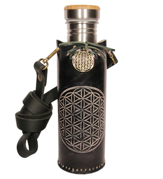 Flower of life black A Deluxe Vesica waterbottlecase 1 of 4