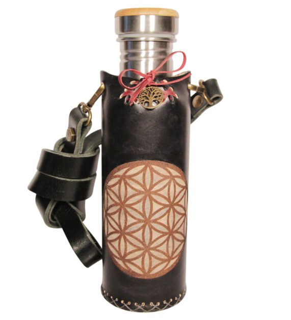 Flower of life black Deluxe Vesica waterbottle 1 of 4