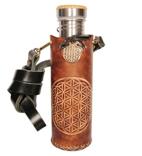 Flower of life brown Deluxe Vesica waterbottlecase 1 of 4