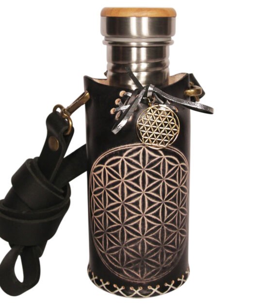 Flower of life black 532ml Deluxe Vesica waterbottlecase 1 of 4